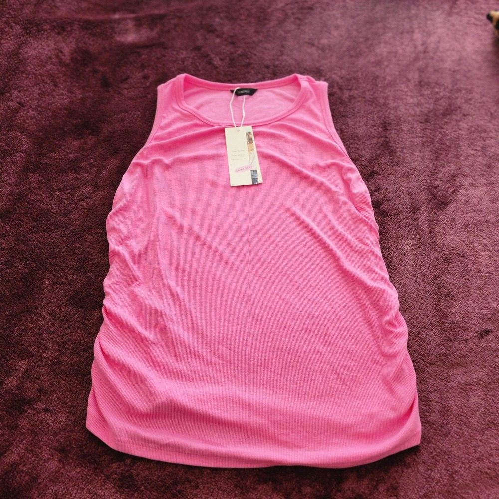 Dokotoo Pink Ribbed Sleeveless Tank Top Side Ruched Crew Neck 2XL NEW